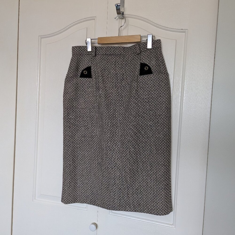 Vintage wool pencil skirt, beige grey mod office skirt